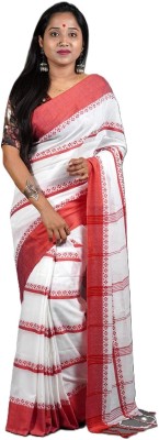 Rnn Self Design Handloom Pure Cotton Saree(Red, White)