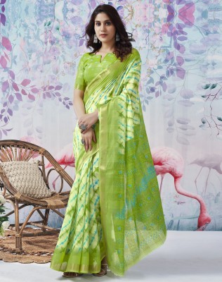 SIRIL Color Block, Printed Bollywood Cotton Blend Saree(Green, Multicolor)