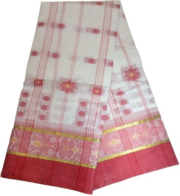 Exclusive Fashion Mart Woven Tant Pure Cotton Saree(White, Red)