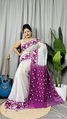 Anu Woven Jamdani Cotton Blend Saree(Maroon)