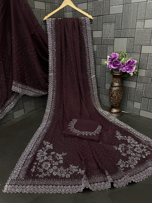 JENNYFEB Embellished Bollywood Organza Saree(Dark Blue)