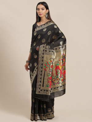 Divastri Woven, Solid/Plain Banarasi Jacquard, Art Silk Saree(Black)