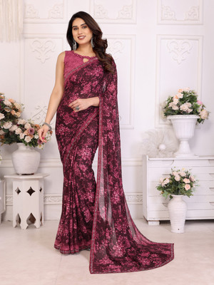 NIRMOHIFASHION Printed Bollywood Georgette Saree(Maroon)