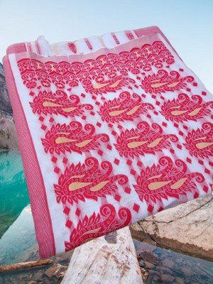 Kanokanjoli Woven Jamdani Handloom Cotton Blend Saree(Multicolor)
