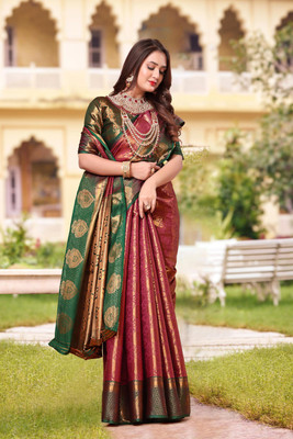 jayant creation Self Design, Woven Banarasi Silk Blend, Jacquard Saree(Red)
