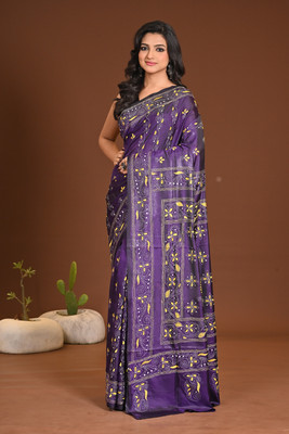 Ramshyam Collection Woven Handloom Silk Blend Saree(Purple)