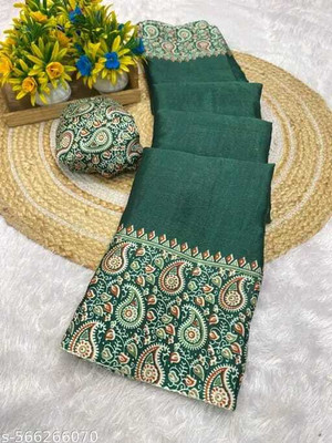 pal fashion Paisley Kalamkari Jacquard Saree(Green)
