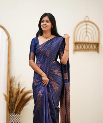 Aldwych Woven Banarasi Silk Blend Saree(Blue)