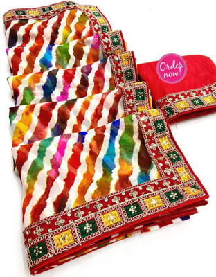 Hirank Printed Leheria Georgette Saree(Multicolor)