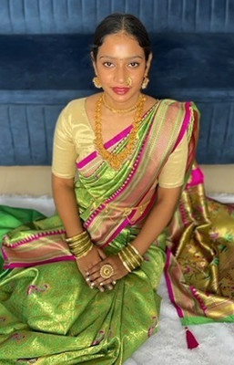 Beautiful Collection Printed Paithani Pure Silk Saree(Green)