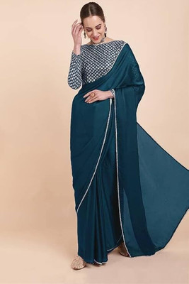 SAMmaart Embroidered Bollywood Georgette Saree(Blue)