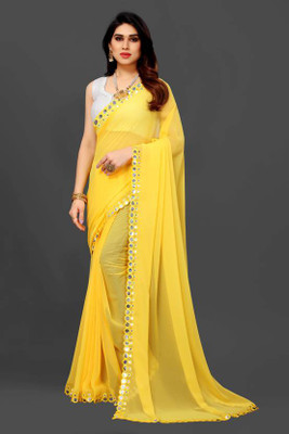 FoogFeb Embellished Bollywood Georgette Saree(Yellow)