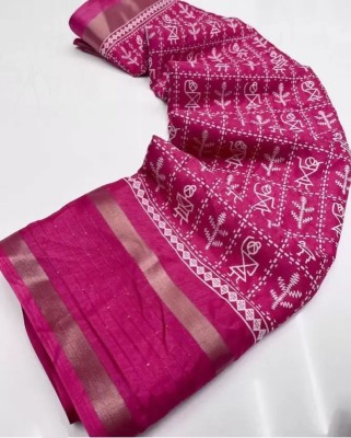 Sitanjali Lifestyle Floral Print Chanderi Cotton Blend Saree(Pink)