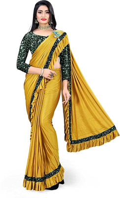VaidehiStuti Solid/Plain Bollywood Lycra Blend Saree(Yellow)
