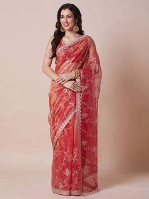 Sareemall Embroidered Bollywood Net Saree(Orange)