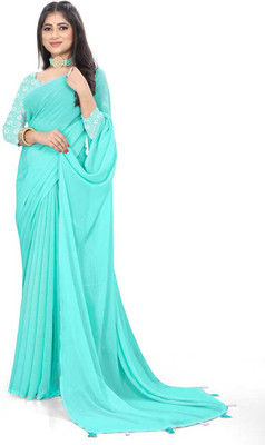 ZENFAB THREADS Printed Bollywood Georgette Saree(Light Green)
