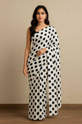 shreeji creation Polka Print Bollywood Satin Saree(White)