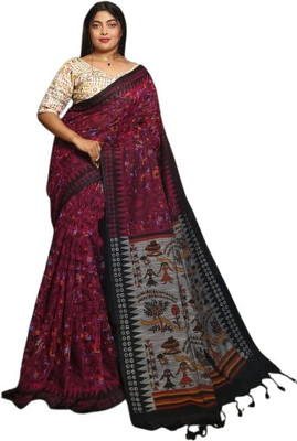 kalpana handloom Graphic Print Handloom Cotton Blend Saree(Multicolor)