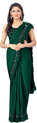 Onemorecreation Printed Banarasi Lycra Blend Saree(Green)