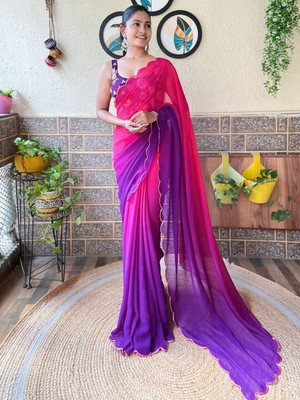 SUDIPTA Solid/Plain, Ombre Bollywood Georgette Saree(Pink, Purple)