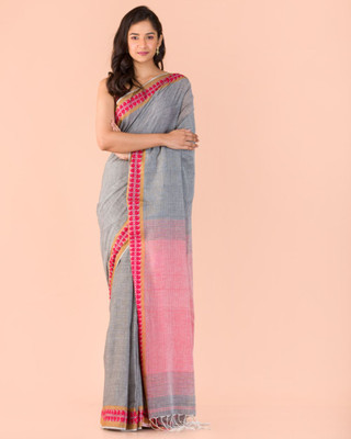 angoshobha Woven Handloom Pure Cotton Saree(Grey)