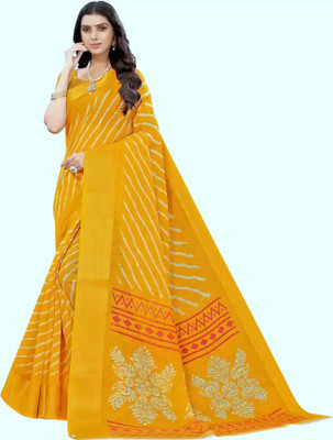 RUNAYA NX Printed Daily Wear Cotton Blend Saree(Yellow)