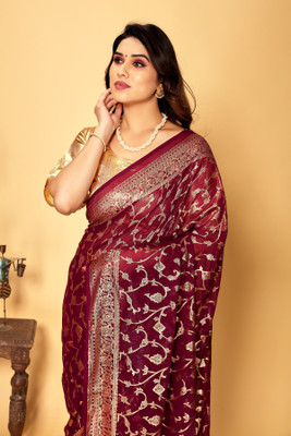 REDFISH Printed Bollywood Georgette Saree(Maroon)