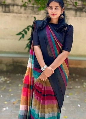 Maku Solid/Plain Handloom Pure Cotton Saree(Multicolor)