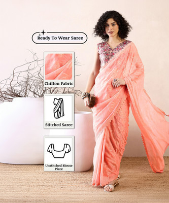 Sareemall Printed Banarasi Chiffon Saree(Pink)