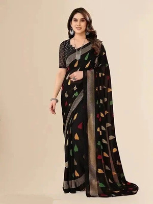 Falessa Floral Print Bollywood Georgette Saree(Black)