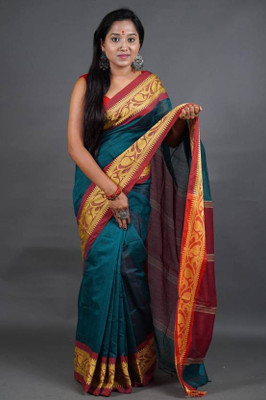 Joyguru Textile Woven Handloom Cotton Silk Saree(Multicolor)