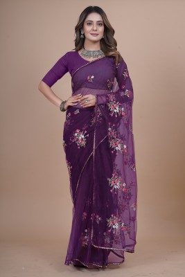 sabhyatafashion Embroidered Bollywood Net Saree(Purple)