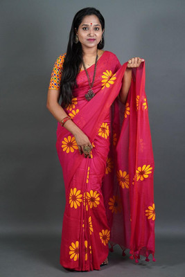 cloud vastra Printed Handloom Pure Cotton Saree(Multicolor)