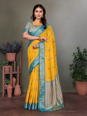 Elora Woven Patola Silk Blend Saree(Yellow)