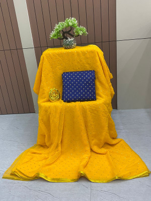 Vrise Life Style Polka Print Daily Wear Chiffon Saree(Yellow)