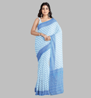 RATAN Floral Print Daily Wear Pure Cotton Saree(Blue)