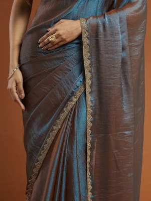 MSC TRENDLINE SAREES Solid/Plain Bollywood Jimmy choo, Organza Saree(Blue)