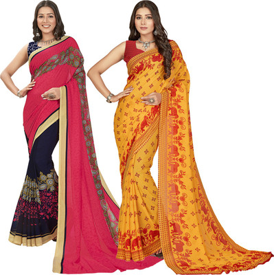 kashvi sarees Floral Print Daily Wear Georgette Saree(Pack of 2, Multicolor)