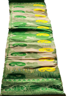 THE BULL Embroidered, Woven Jamdani Cotton Blend Saree(Green, Yellow)