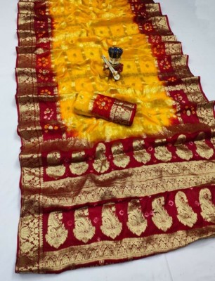 Stylish Sarees Printed Bandhani Art Silk, Jacquard Saree(Gold, Red)