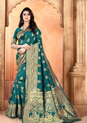SHRIMAY Woven Banarasi Jacquard Saree(Green)