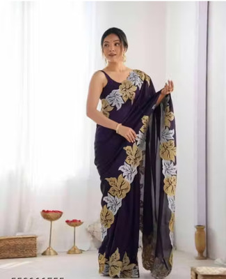 Manidhar creation Embroidered Bollywood Georgette Saree(Black)
