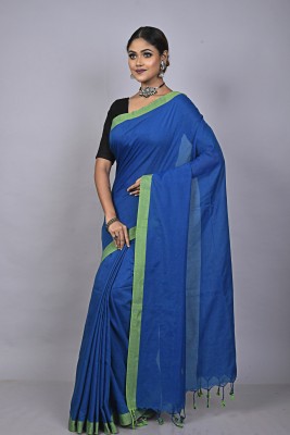 Tant Story Woven Handloom Cotton Blend Saree(Blue, Green)