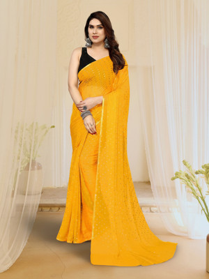 Divastri Woven, Embellished Daily Wear Chiffon Saree(Yellow)