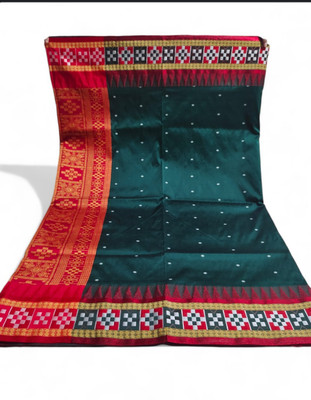 MASAREE Collection Temple Border Sambalpuri Cotton Blend Saree(Green)