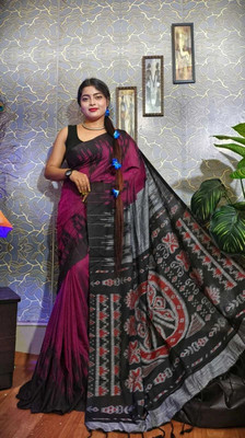 QUETZAL HANDLOOM SAREE Printed Sambalpuri Pure Cotton Saree(Pink)