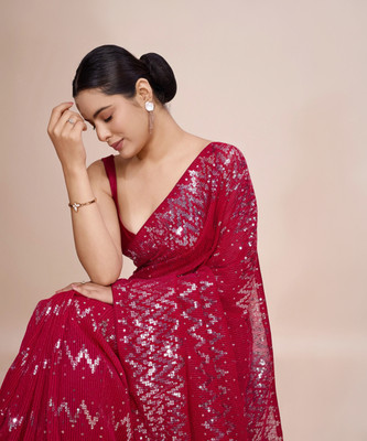 Clemira Embellished Bollywood Georgette Saree(Maroon)