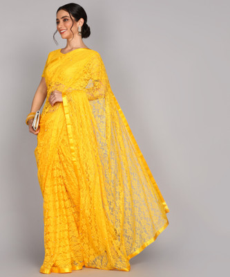 LOROFY Self Design Bollywood Net Saree(Yellow)