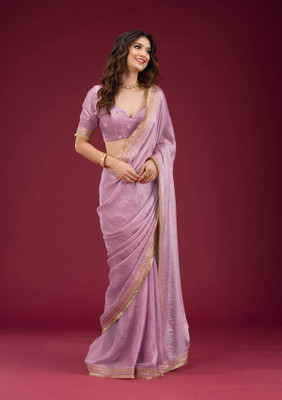 MudhurHandWork Embellished, Embroidered Bollywood Silk Blend Saree(Purple)