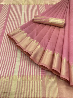 Nayu Enterprise Self Design Handloom Pure Cotton, Cotton Silk Saree(Pink)